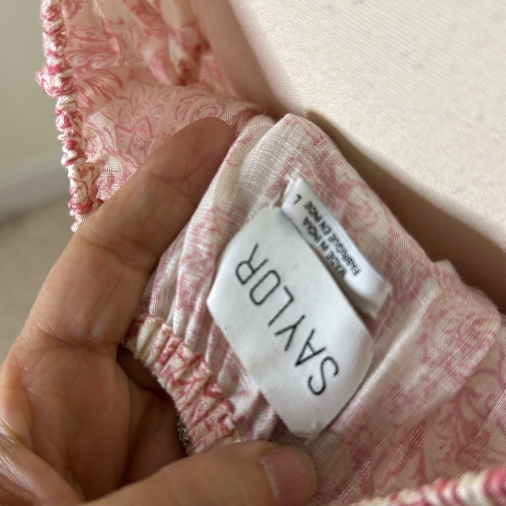Saylor Austyn Pink Floral Linen Mini Dress SzL - Picture 7 of 10